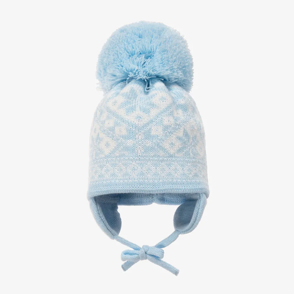 Blue Alice Knitted Large Pom-Pom Beanie