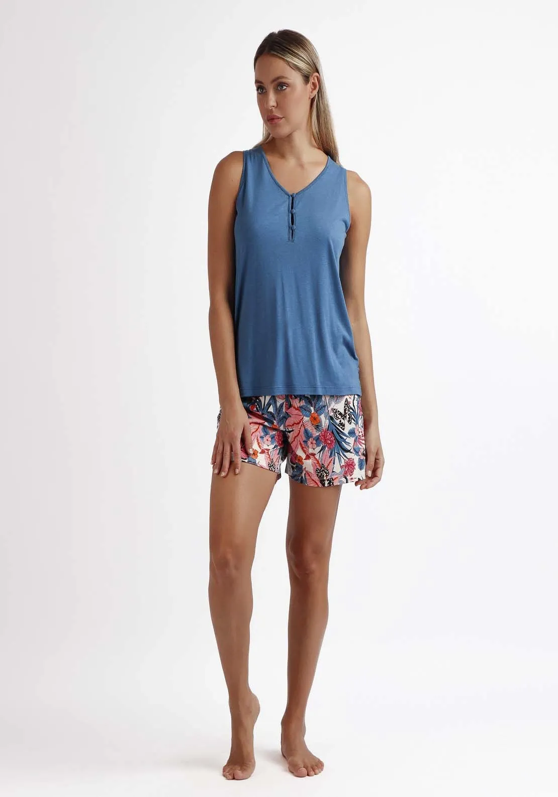 Blue Sleeveless Pajamas with Butterflies - Shop Now!