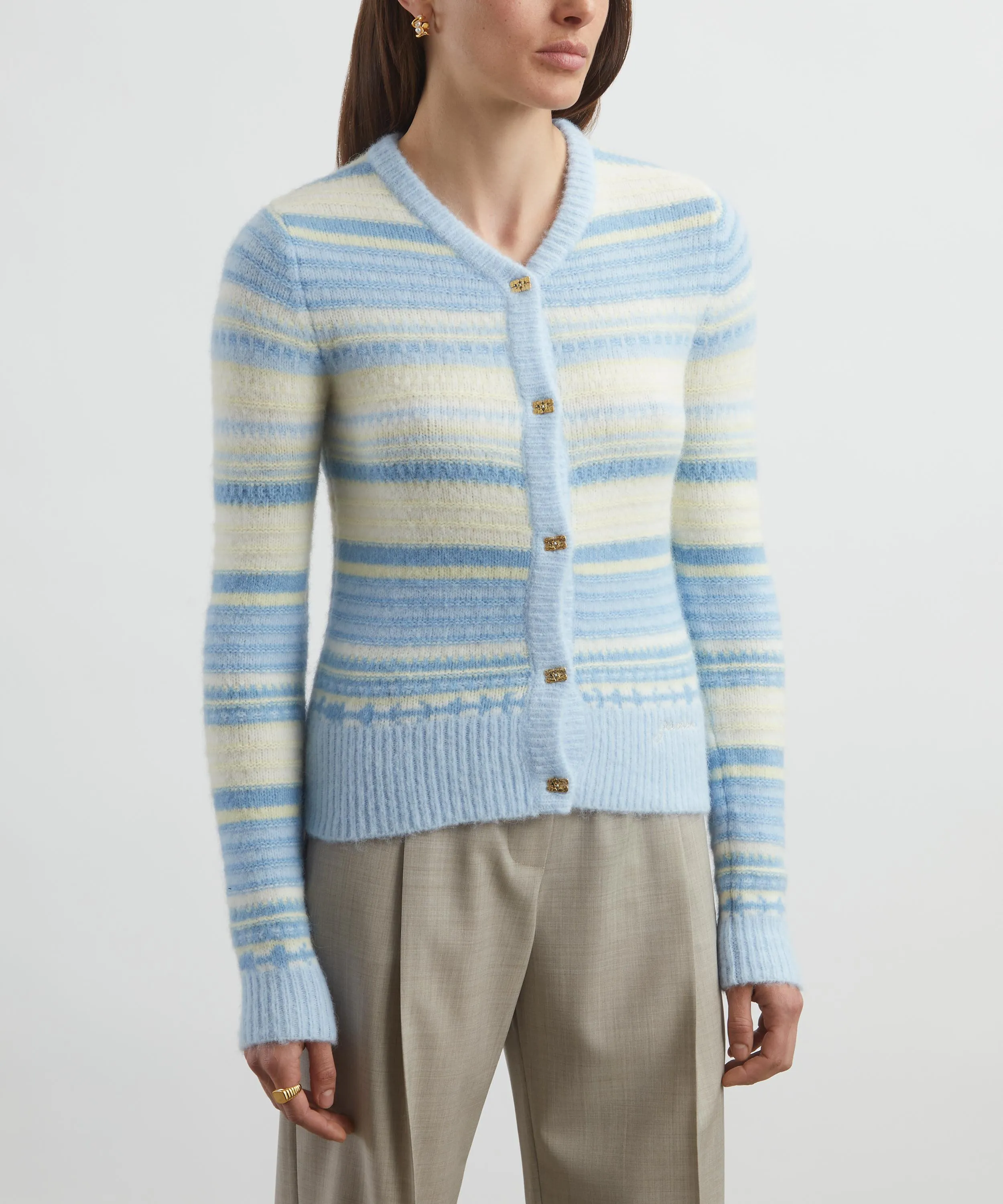 Blue Striped Soft Wool Cardigan