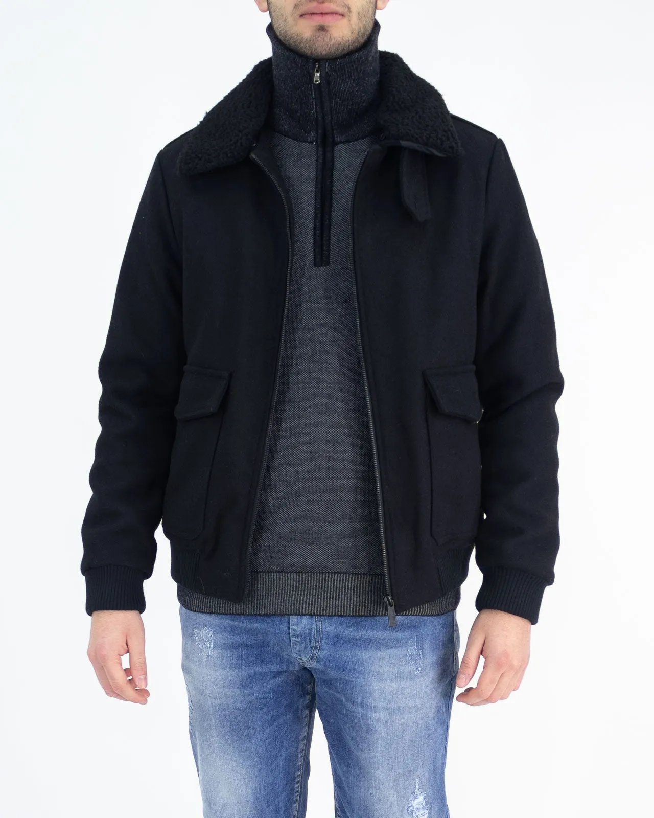 Bomber jacket with Sherpa collar