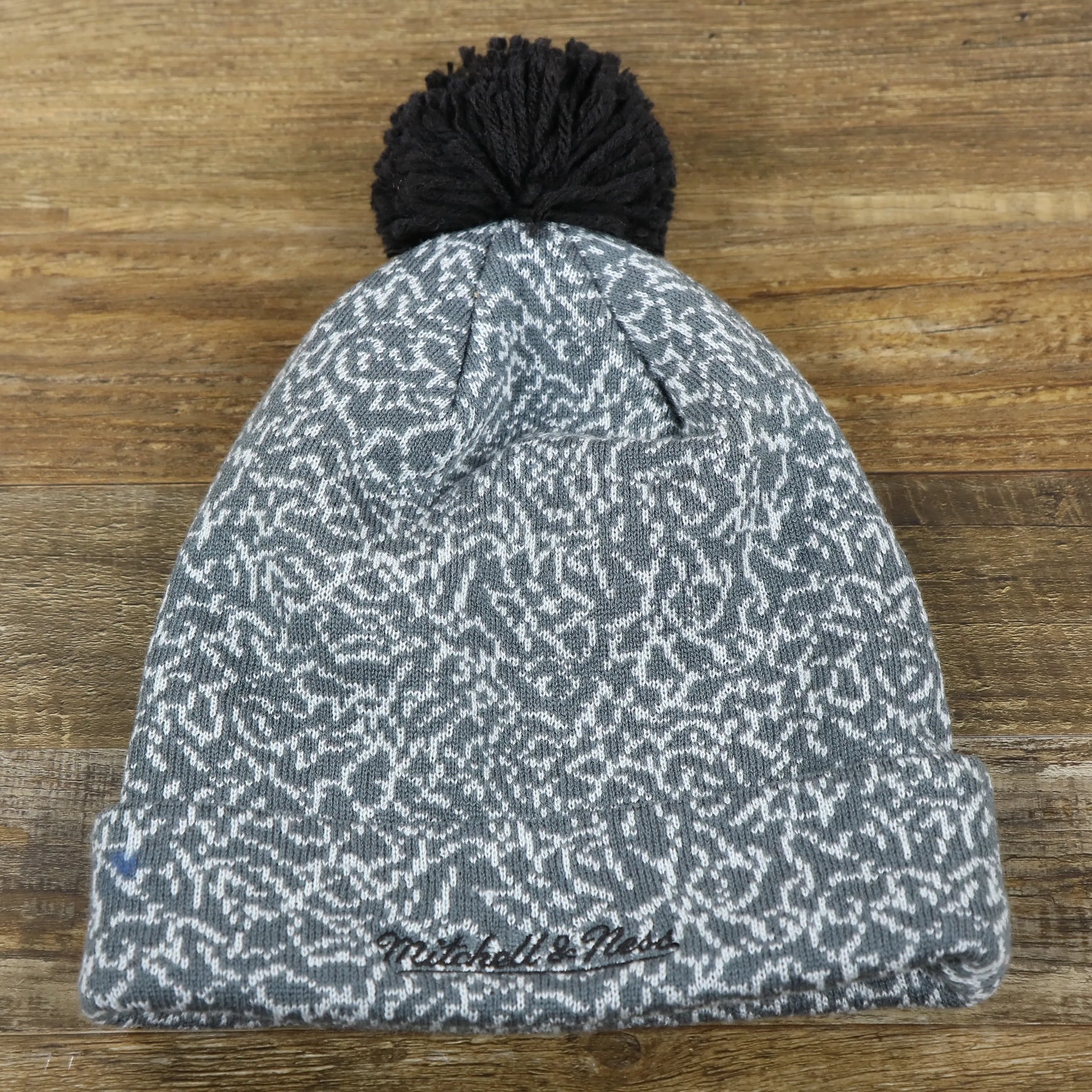 Brooklyn Nets Jordan 3 Concrete Print Winter Beanie | Gray Pom Pom Beanie