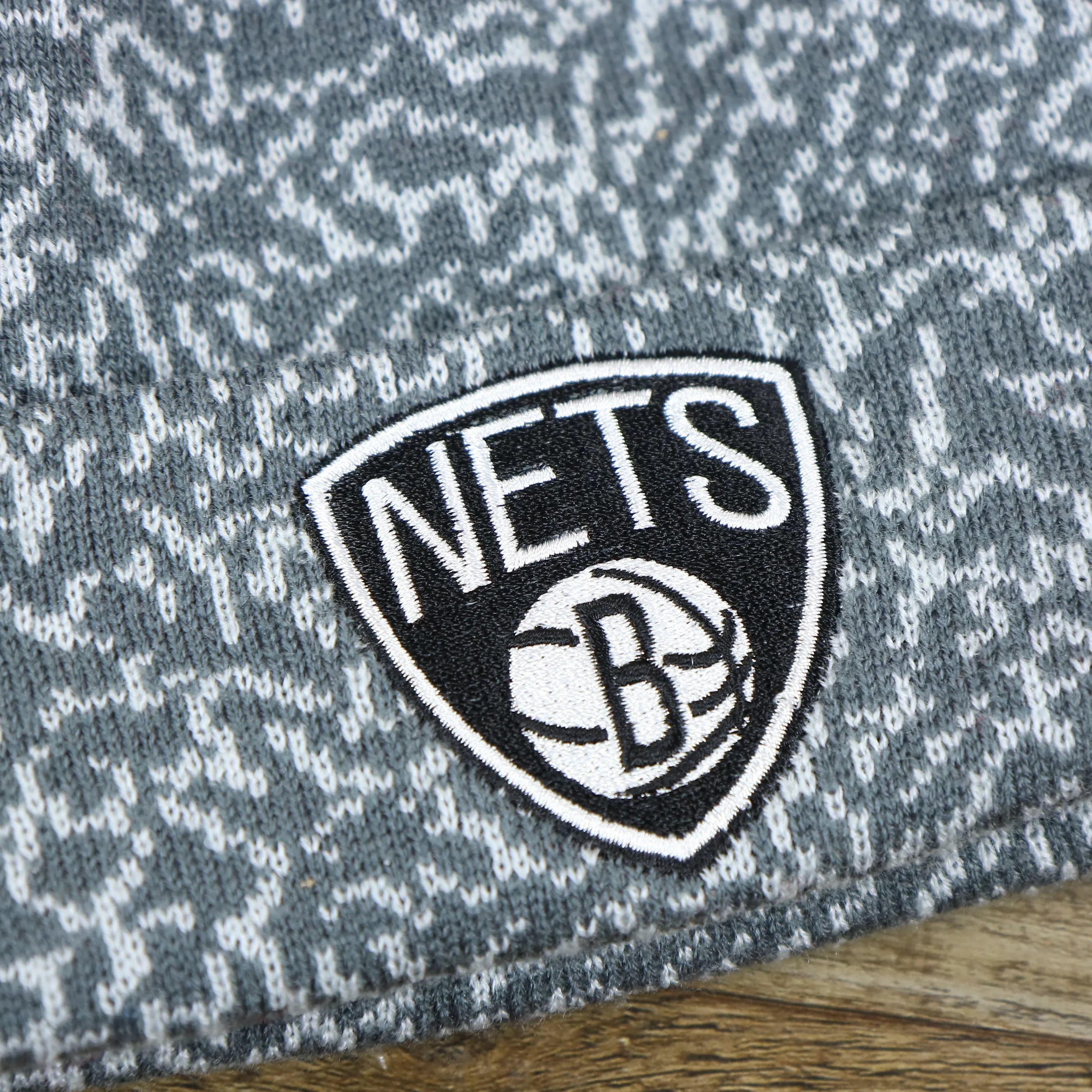 Brooklyn Nets Jordan 3 Concrete Print Winter Beanie | Gray Pom Pom Beanie