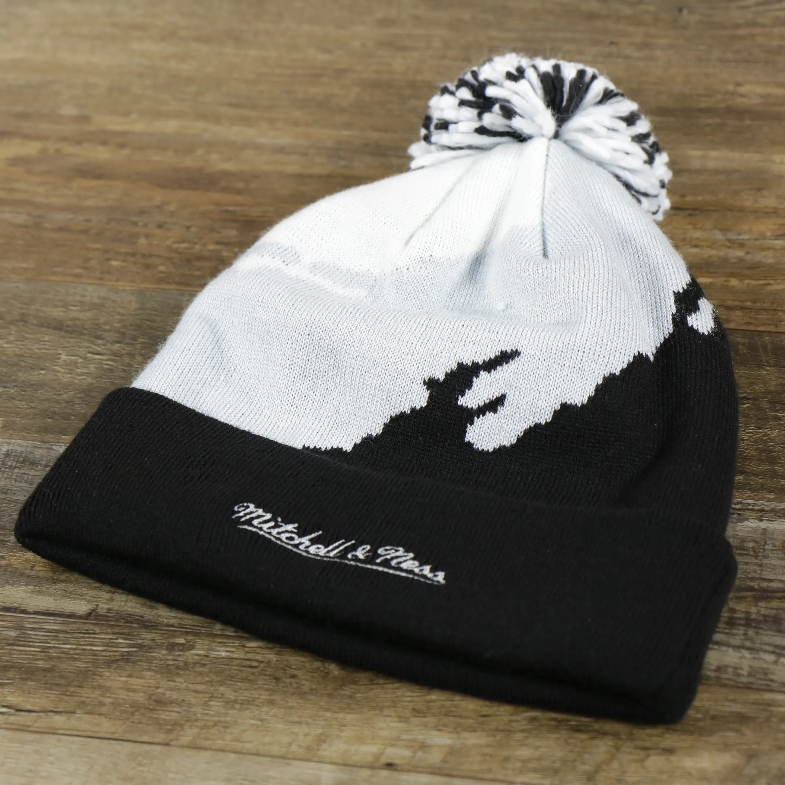 Brooklyn Nets Winter Beanie - Black, Gray, and White with Pom Pom