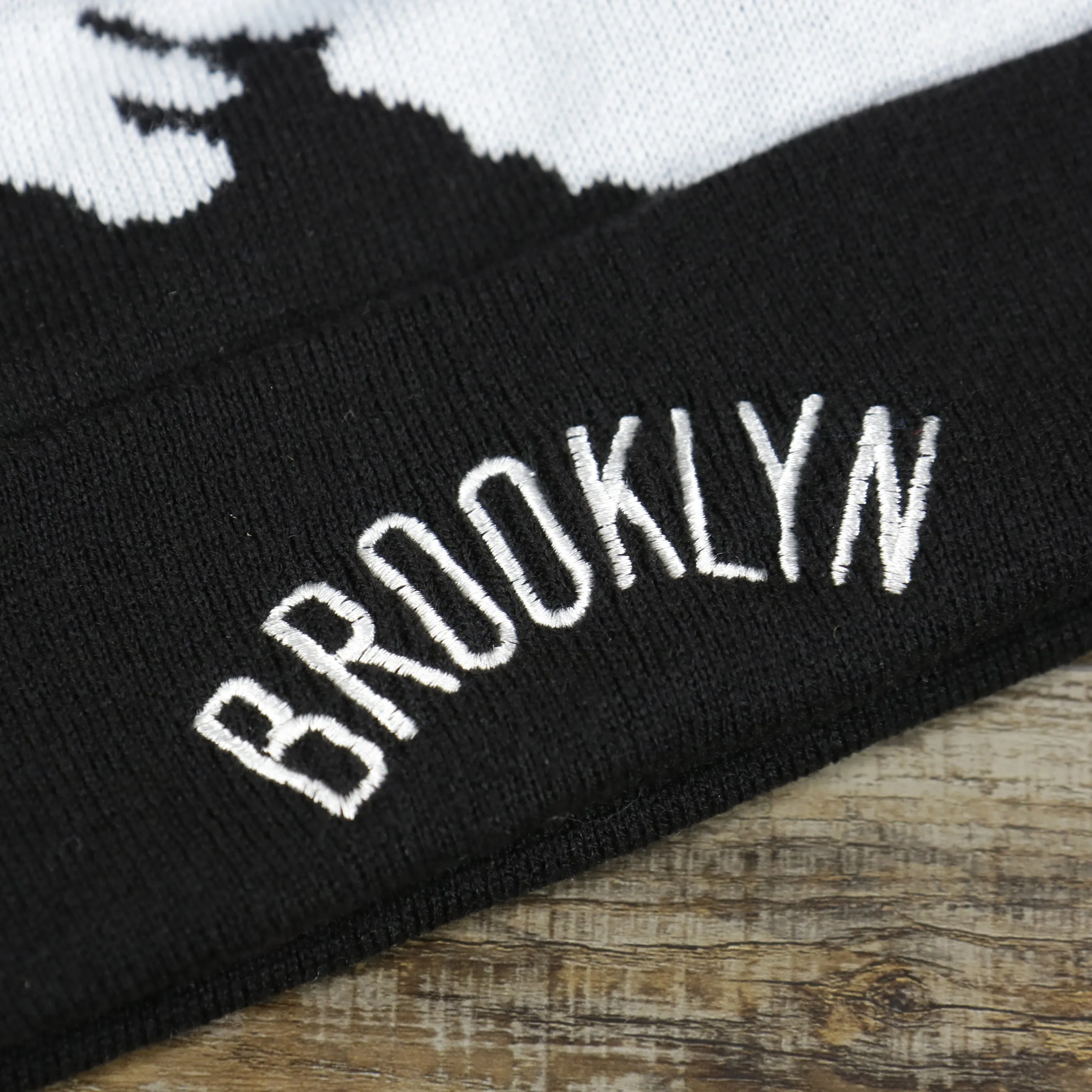 Brooklyn Nets Winter Beanie - Black, Gray, and White with Pom Pom