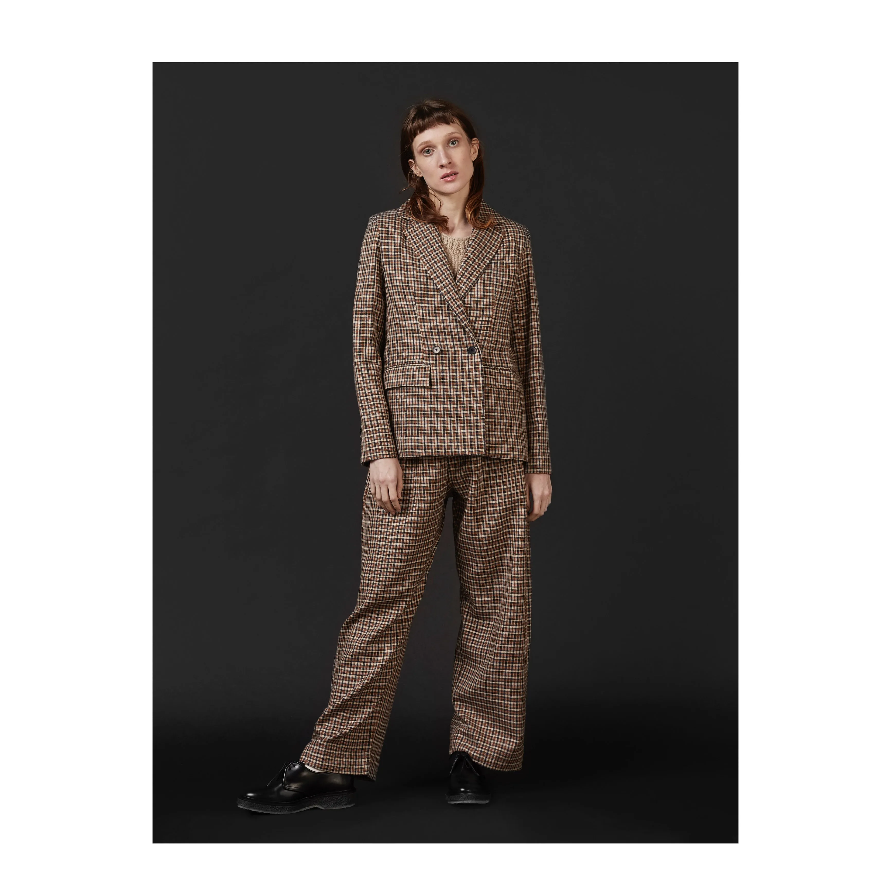 Brown checked trousers for men.