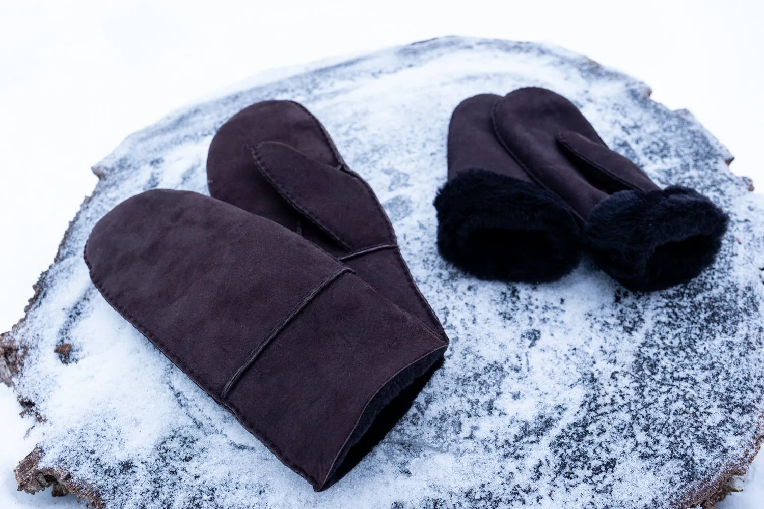 Brown Sheepskin Mittens for Men and Women