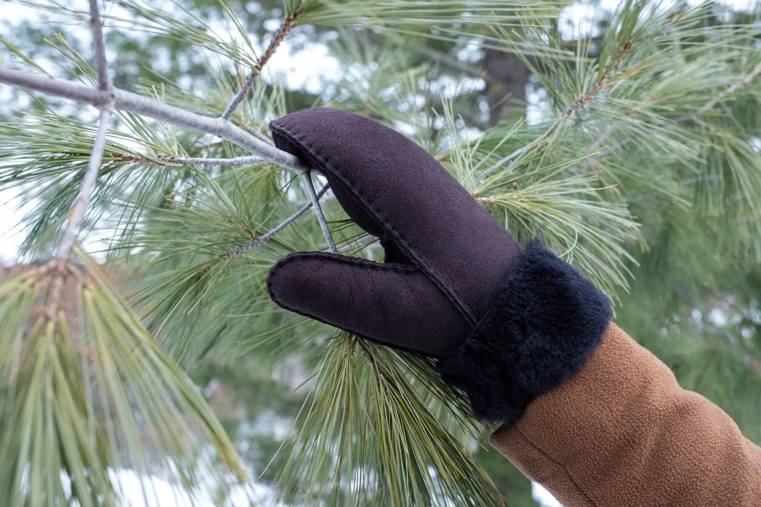 Brown Sheepskin Mittens for Men and Women