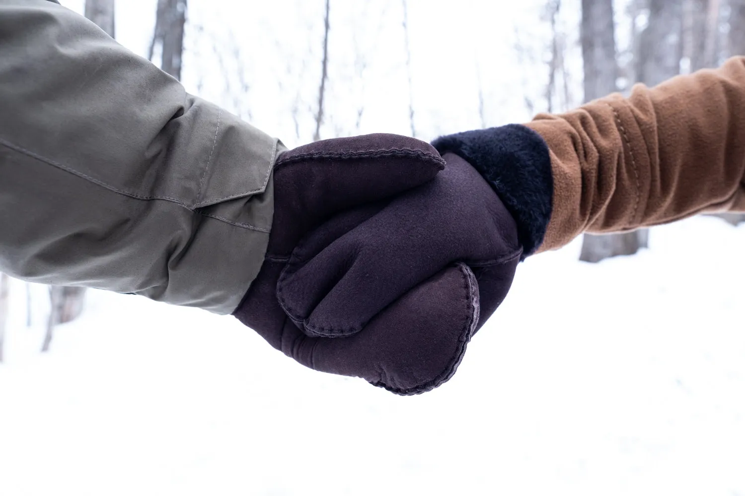 Brown Sheepskin Mittens for Men and Women