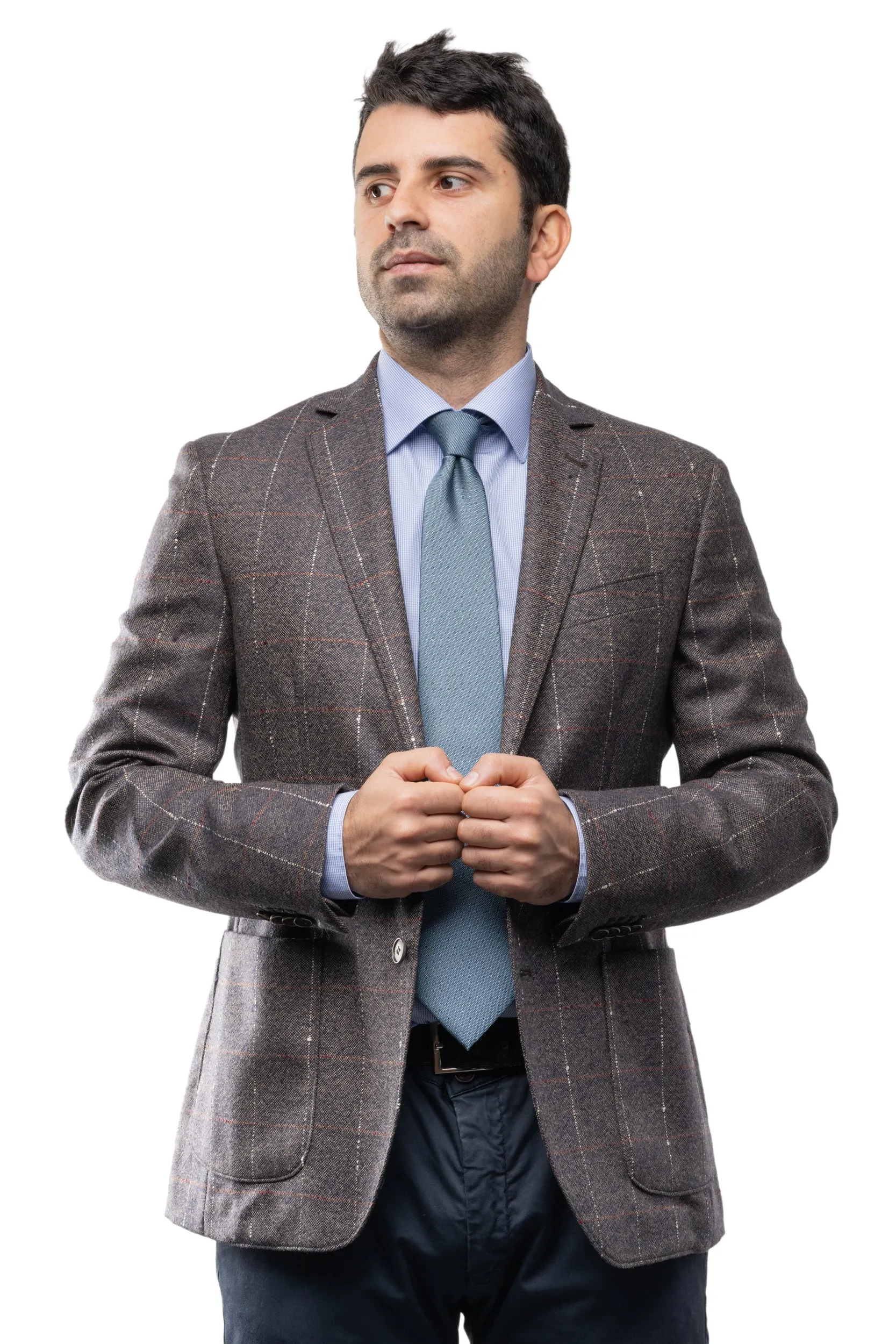 Brown Windowpane Wool Blazer