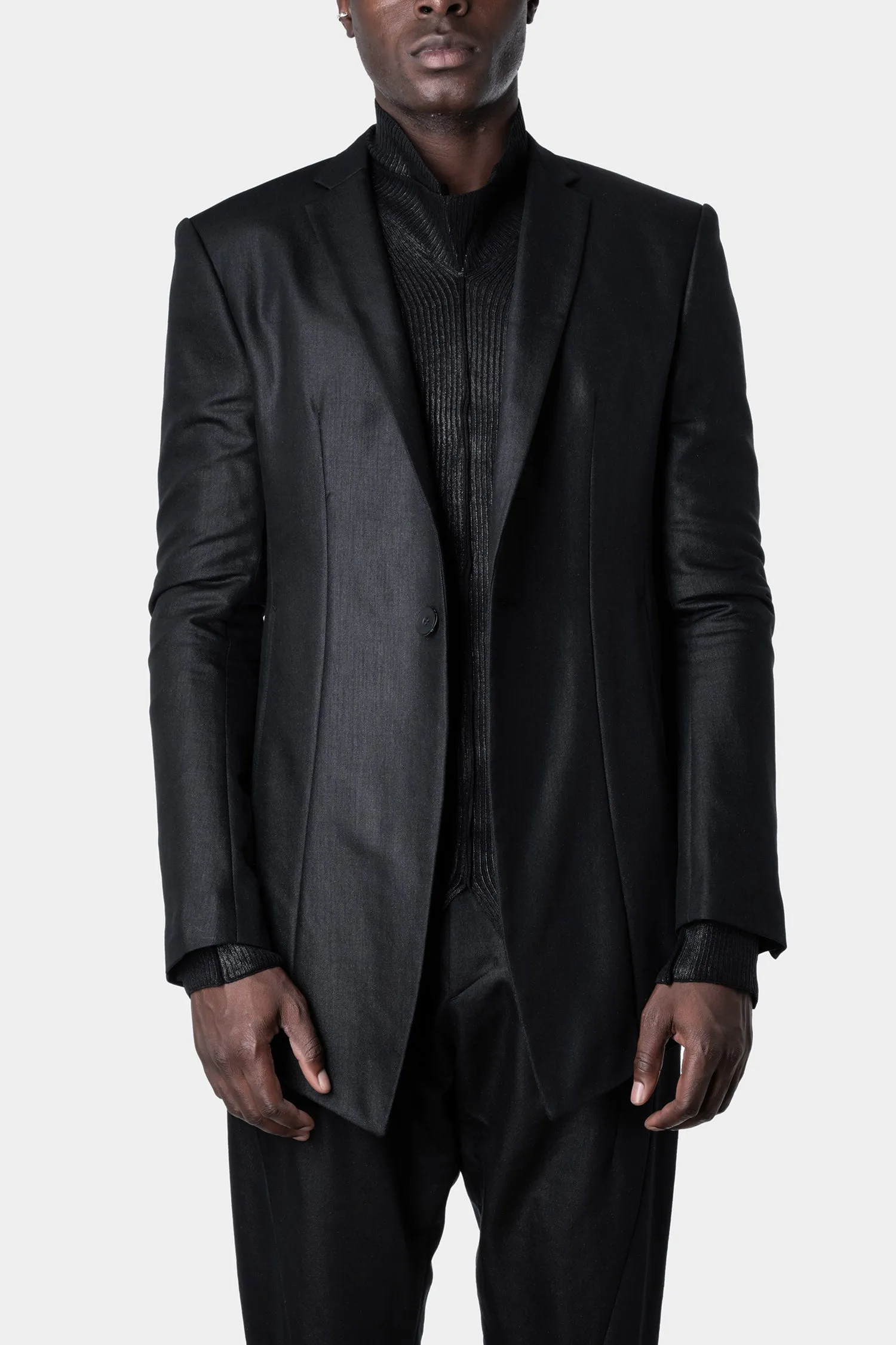 Button single wool twill blazer