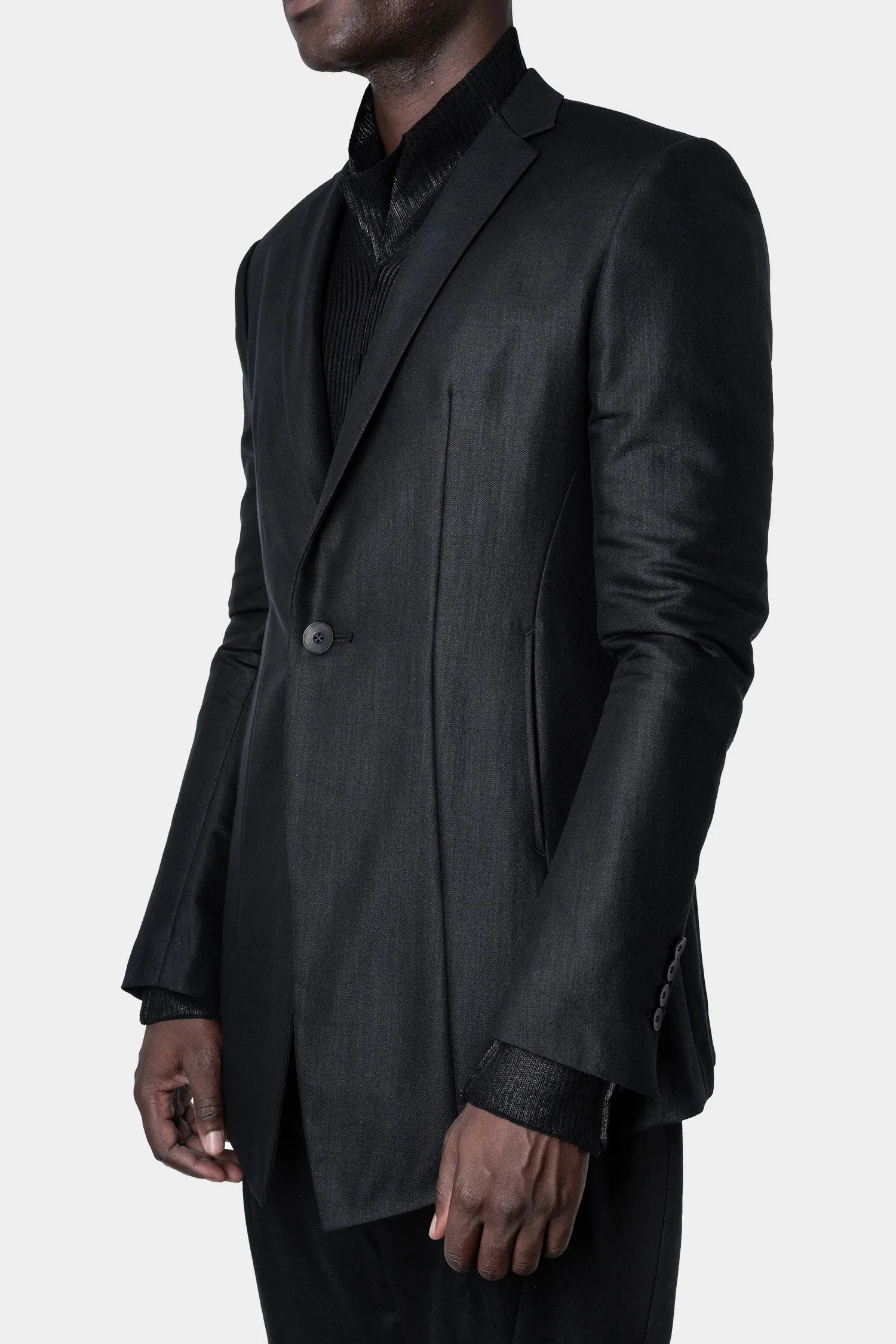 Button single wool twill blazer