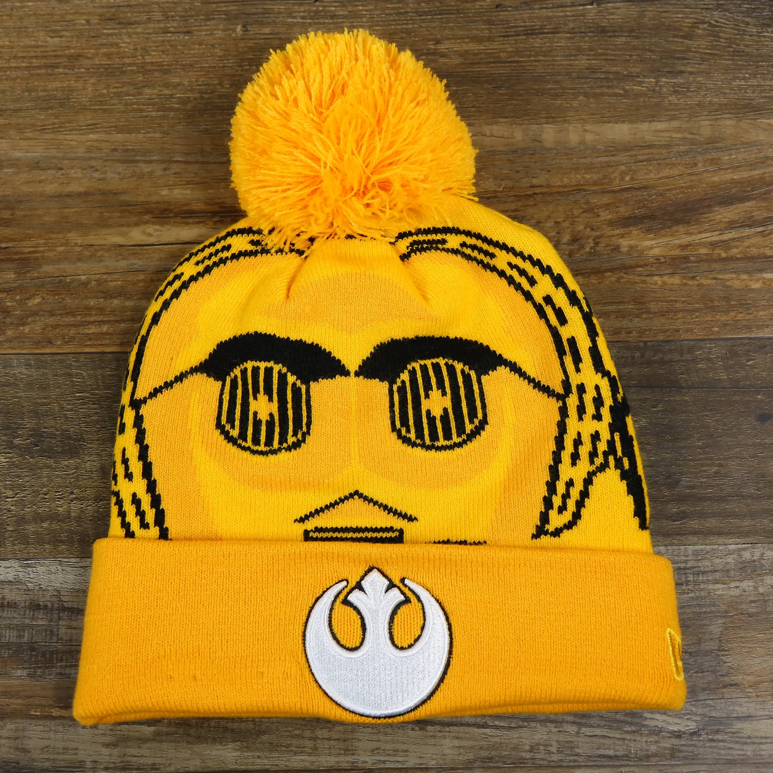 C3PO Rebel Alliance Logo Pom Pom Winter Beanie - Yellow