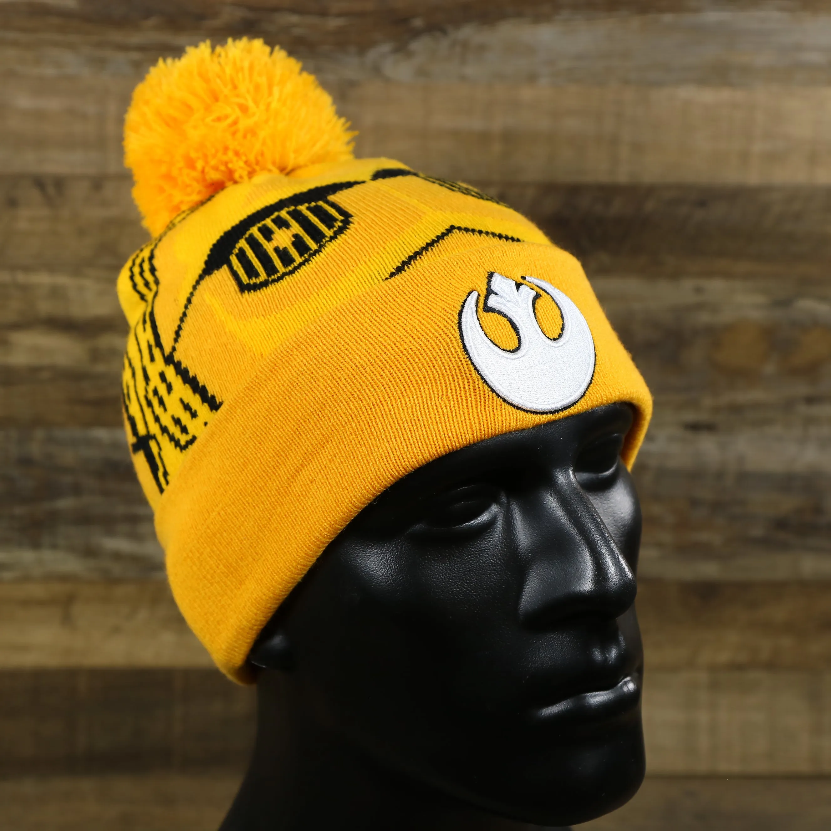 C3PO Rebel Alliance Logo Pom Pom Winter Beanie - Yellow