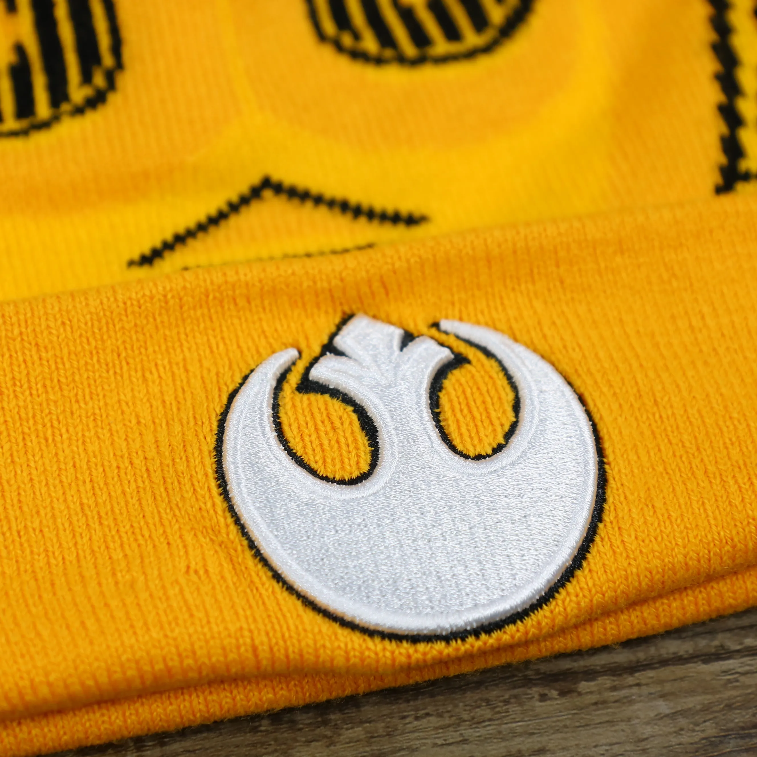 C3PO Rebel Alliance Logo Pom Pom Winter Beanie - Yellow