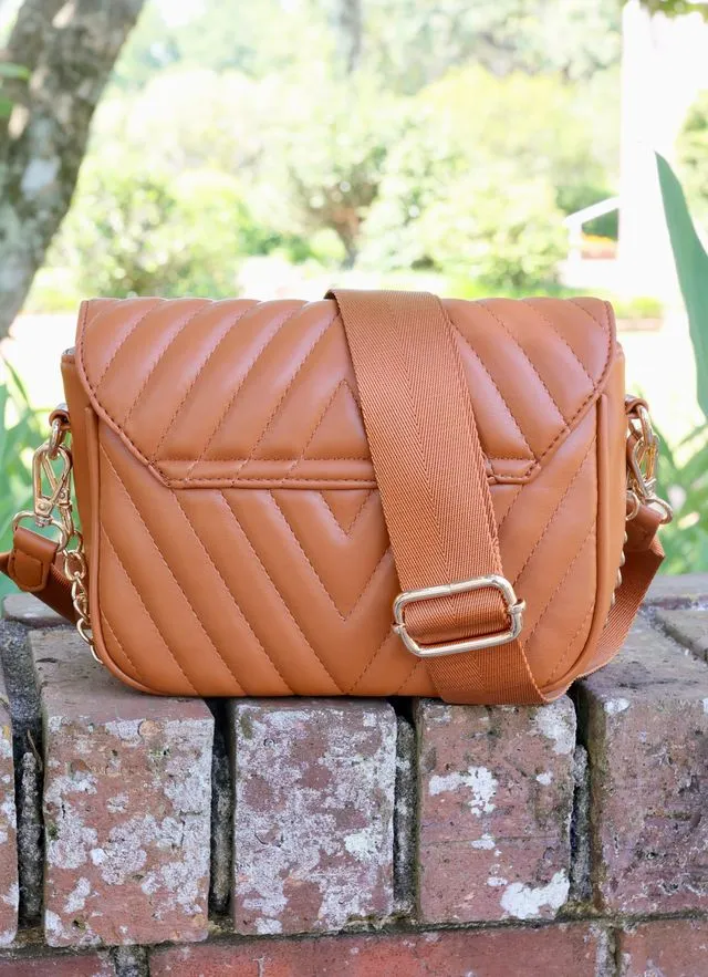 Camel Quilted Crossbody Bag - Angela V Quilted