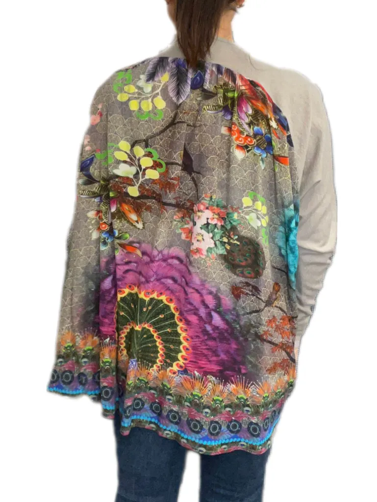 Camilla Silk Print Back Knit Cardigan - O/S