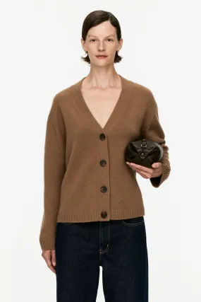 Cashmere-Wool Cardigan - V-neck - Long sleeve - Dark Camel - Ladies | H&M GB