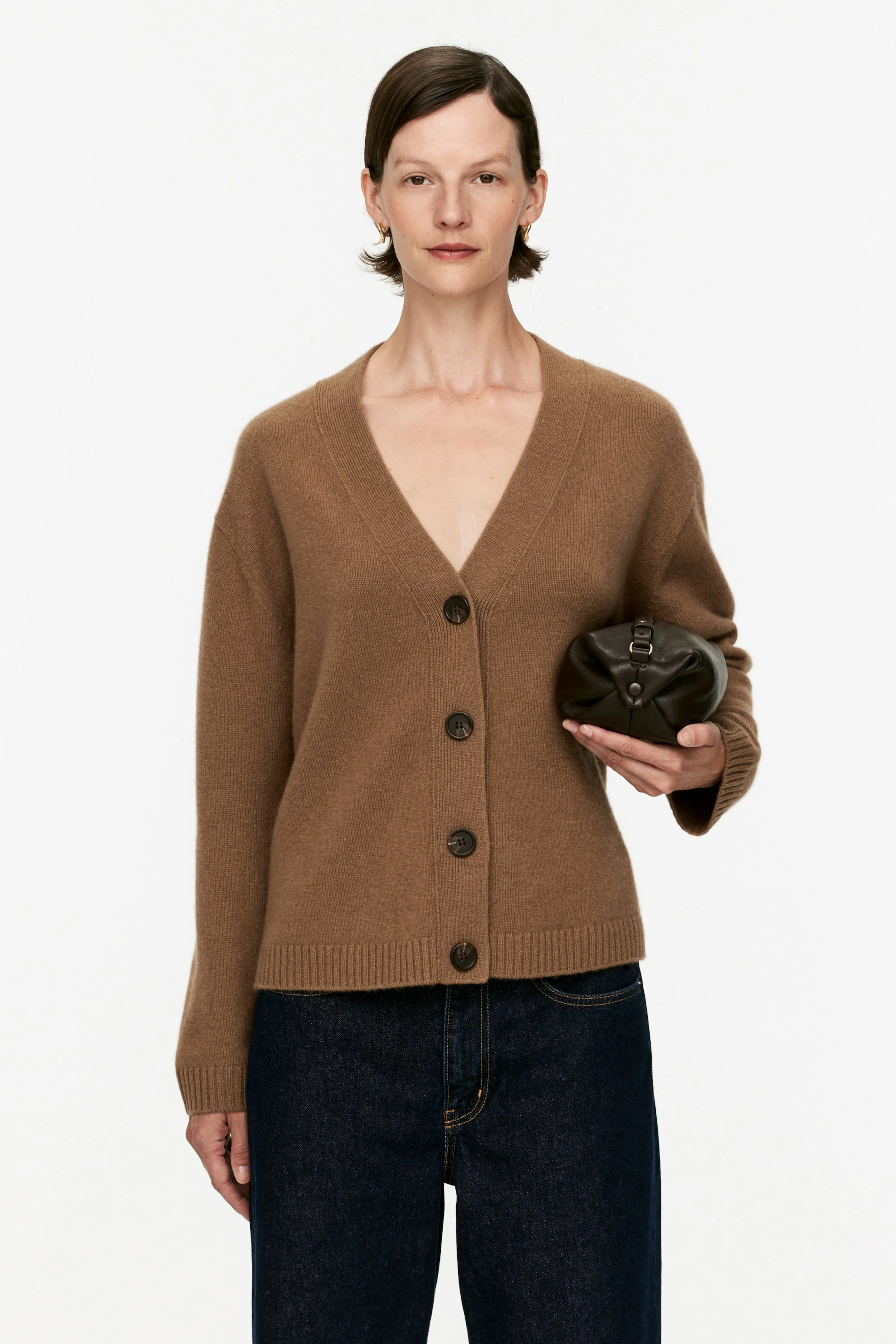 Cashmere-Wool Cardigan - V-neck - Long sleeve - Dark Camel - Ladies | H&M GB