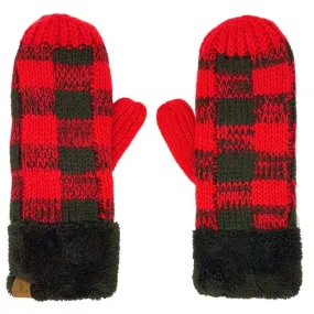 C.C Black Red Plaid Mitten Gloves