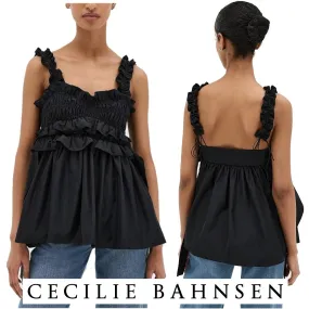 Cecilie Bahnsen tanks and camisoles - lace-up peplum, blended fabrics, plain