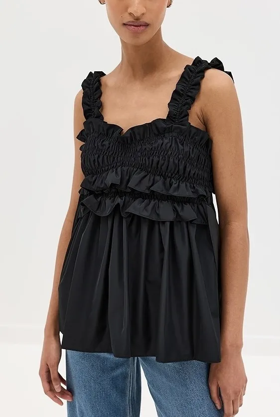 Cecilie Bahnsen tanks and camisoles - lace-up peplum, blended fabrics, plain