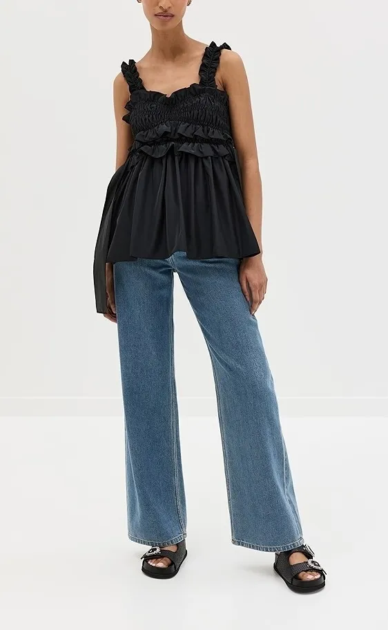 Cecilie Bahnsen tanks and camisoles - lace-up peplum, blended fabrics, plain