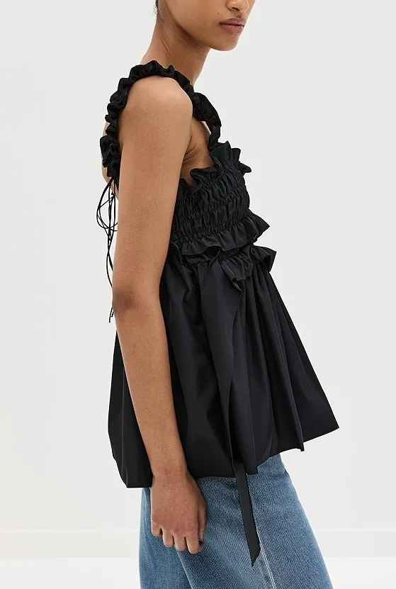 Cecilie Bahnsen tanks and camisoles - lace-up peplum, blended fabrics, plain