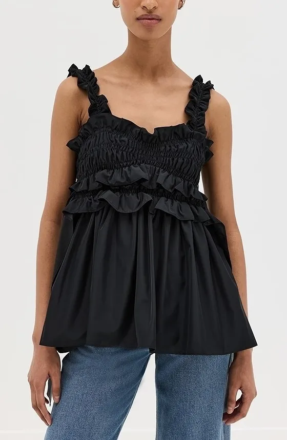 Cecilie Bahnsen tanks and camisoles - lace-up peplum, blended fabrics, plain