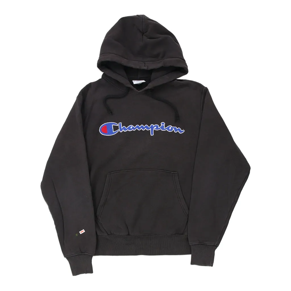 Champion Spellout Hoodie - Medium Black Cotton Blend