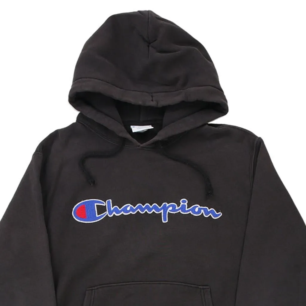 Champion Spellout Hoodie - Medium Black Cotton Blend