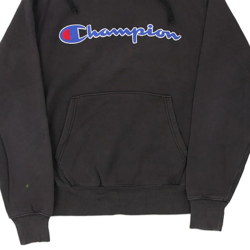 Champion Spellout Hoodie - Medium Black Cotton Blend