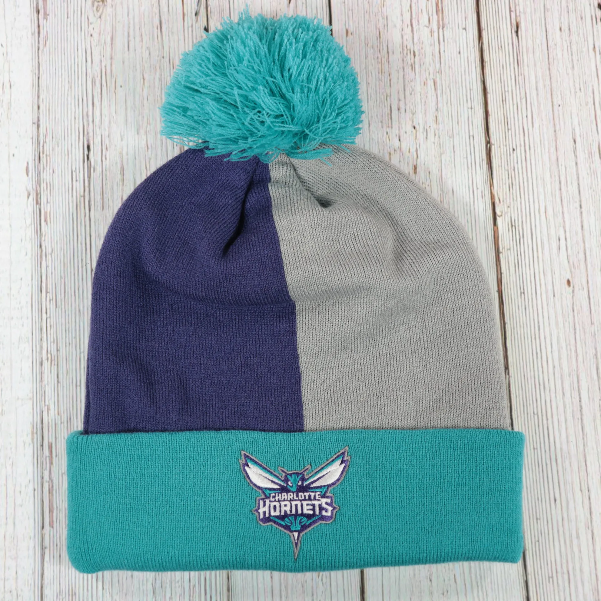 Charlotte Hornets Teal, White, and Black Beanie with Pom Pom