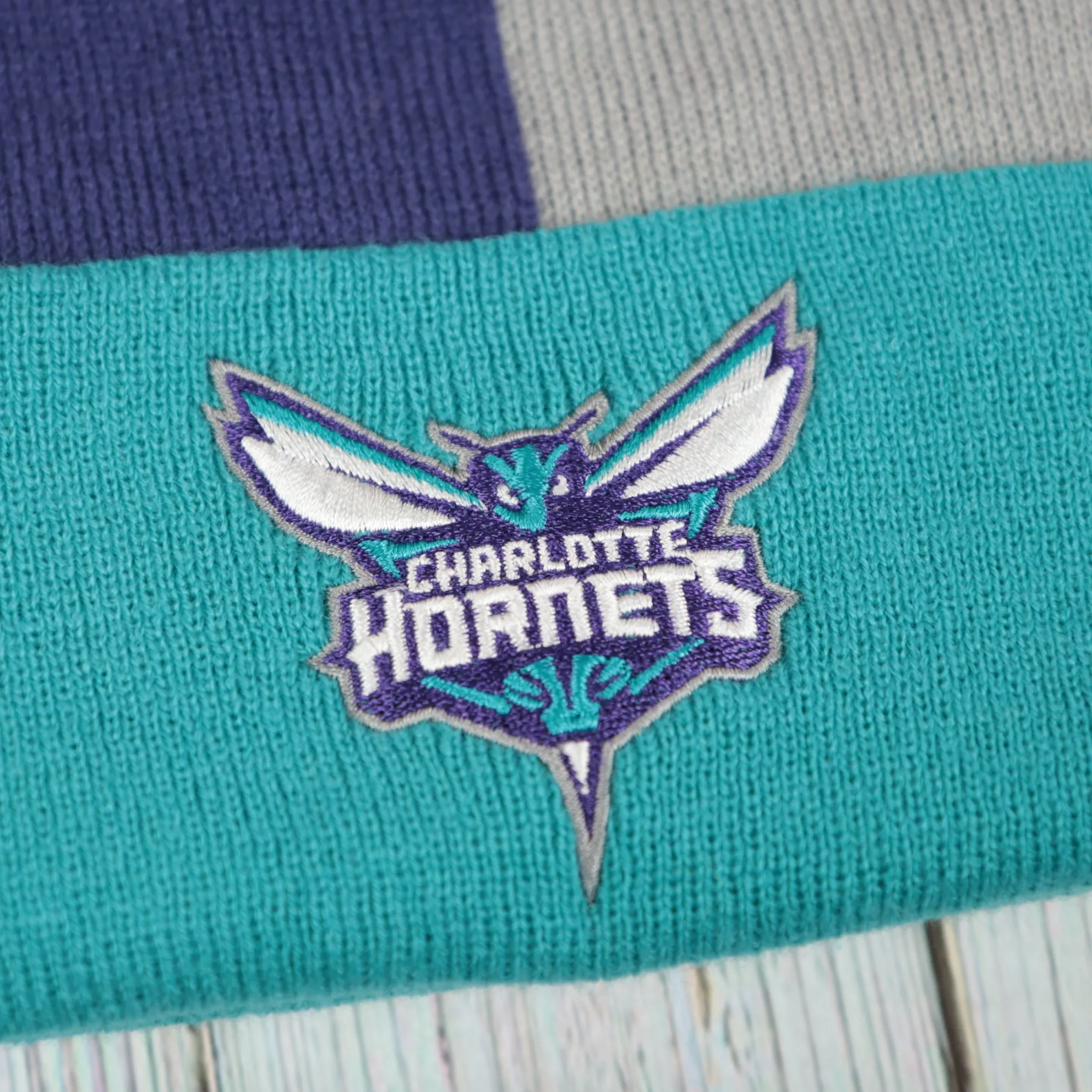 Charlotte Hornets Teal, White, and Black Beanie with Pom Pom