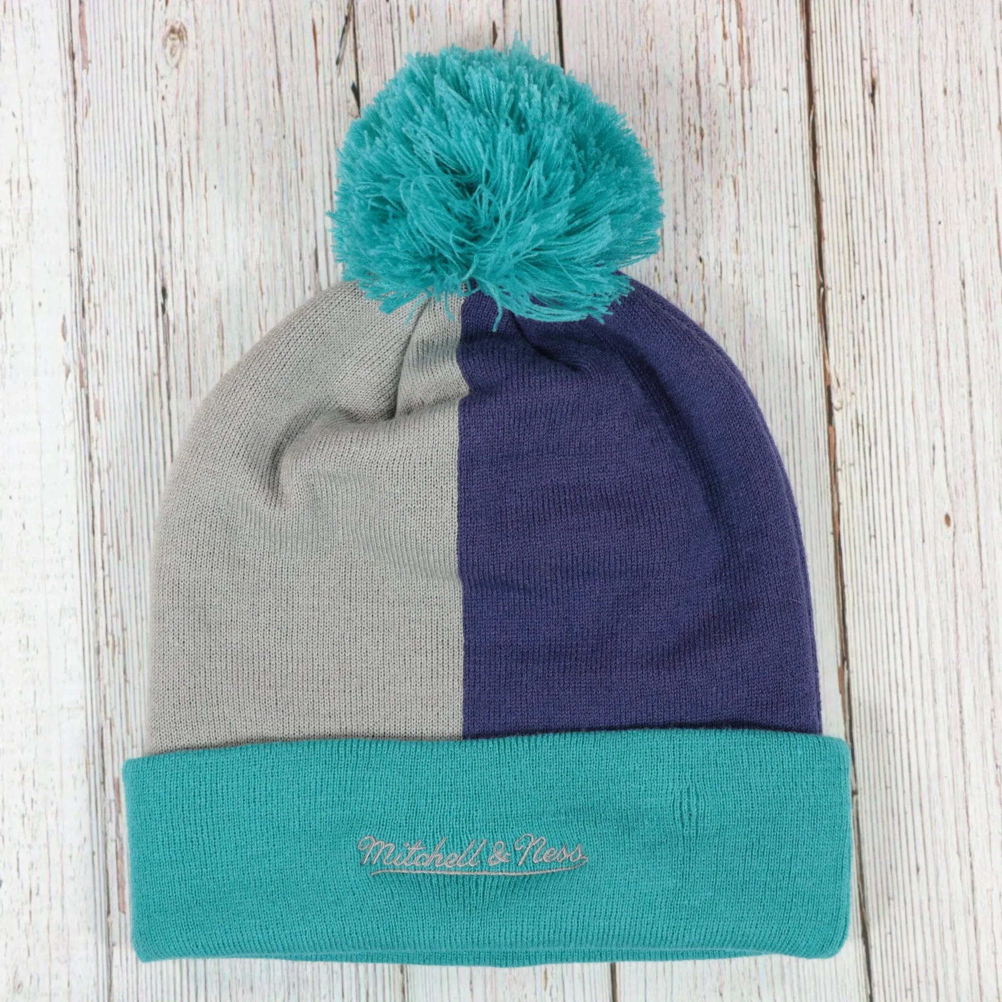 Charlotte Hornets Teal, White, and Black Beanie with Pom Pom