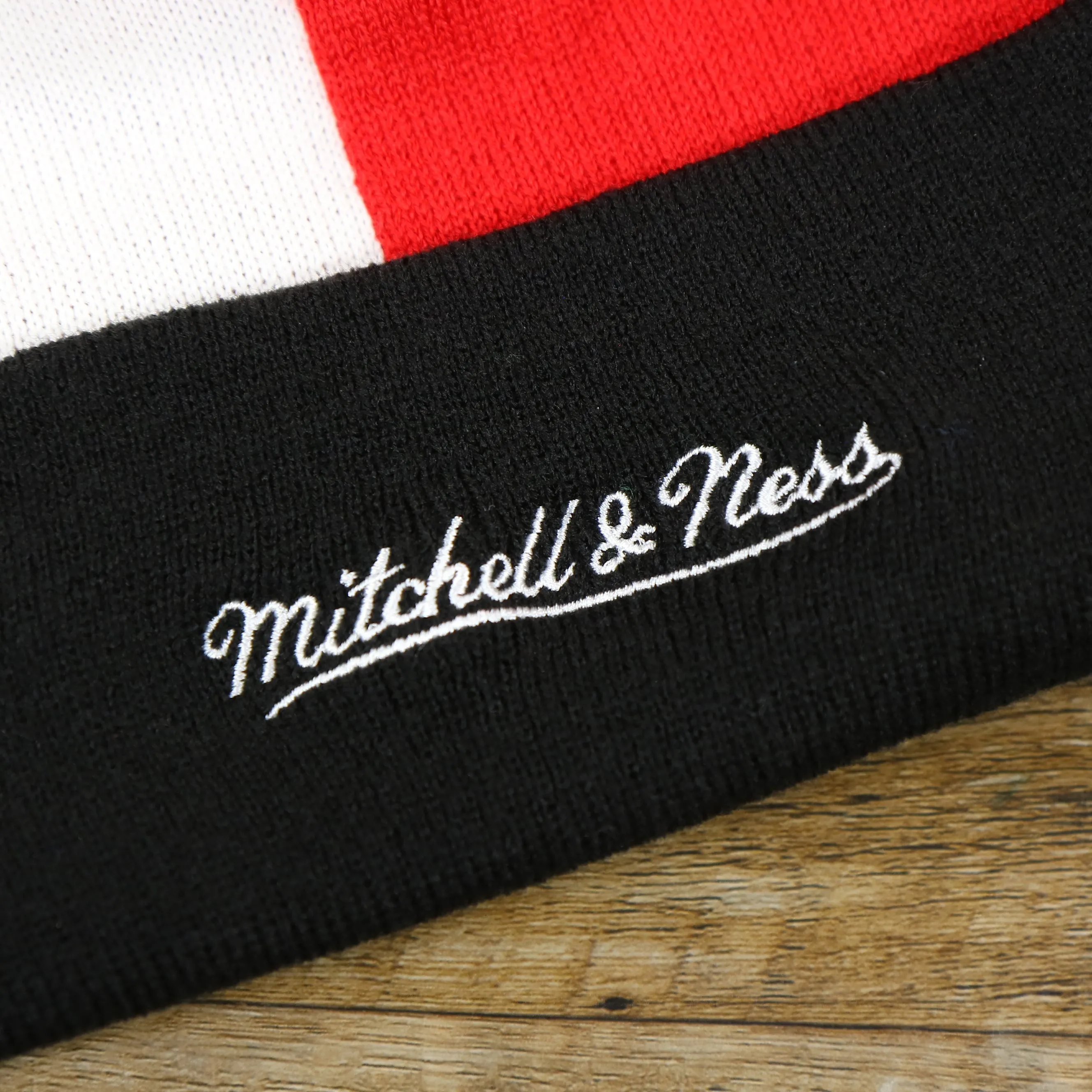 Chicago Bulls Beanie - Red, White, and Black Cuffed Logo Split Beanie with Pom Pom