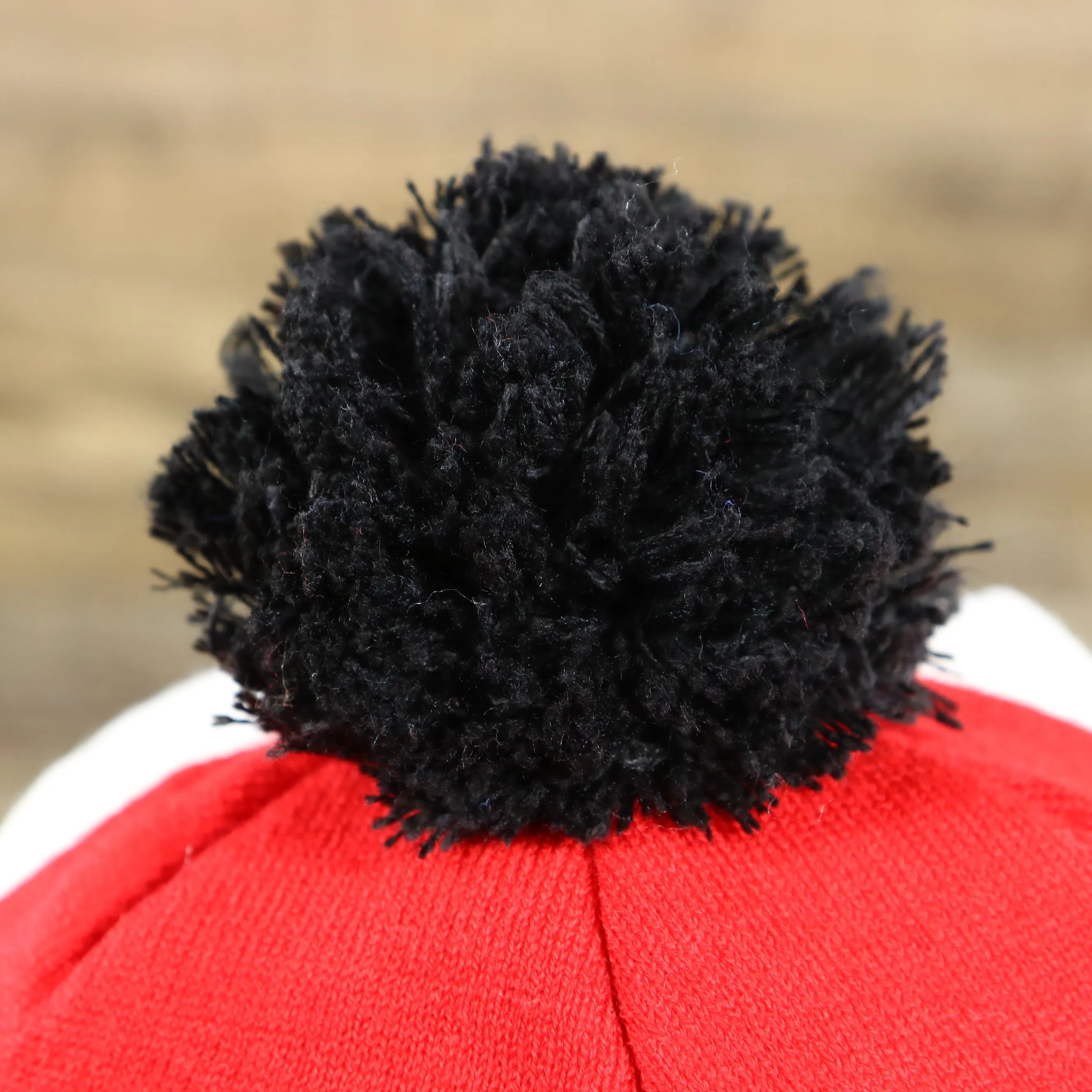 Chicago Bulls Beanie - Red, White, and Black Cuffed Logo Split Beanie with Pom Pom