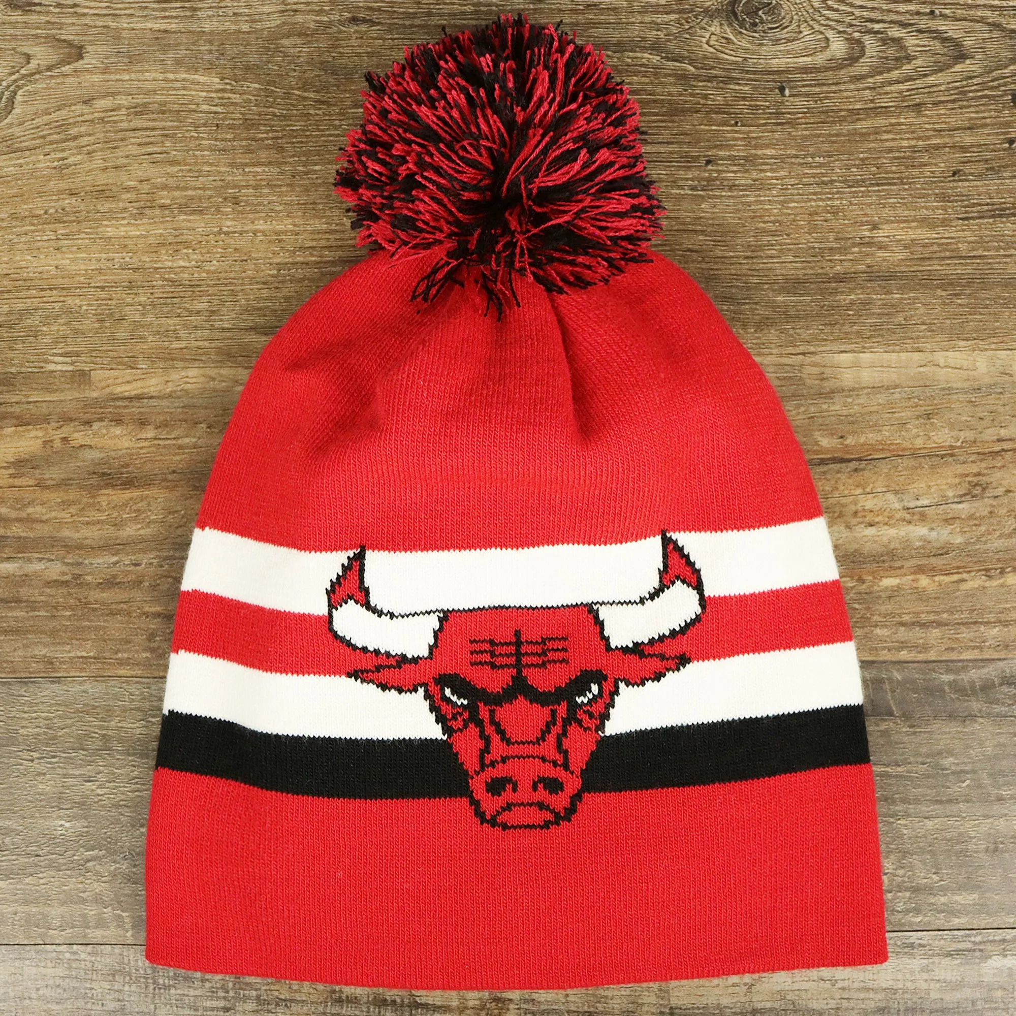 Chicago Bulls NFL Winter Pom Pom Beanie - Red Cuffless Knit Hat