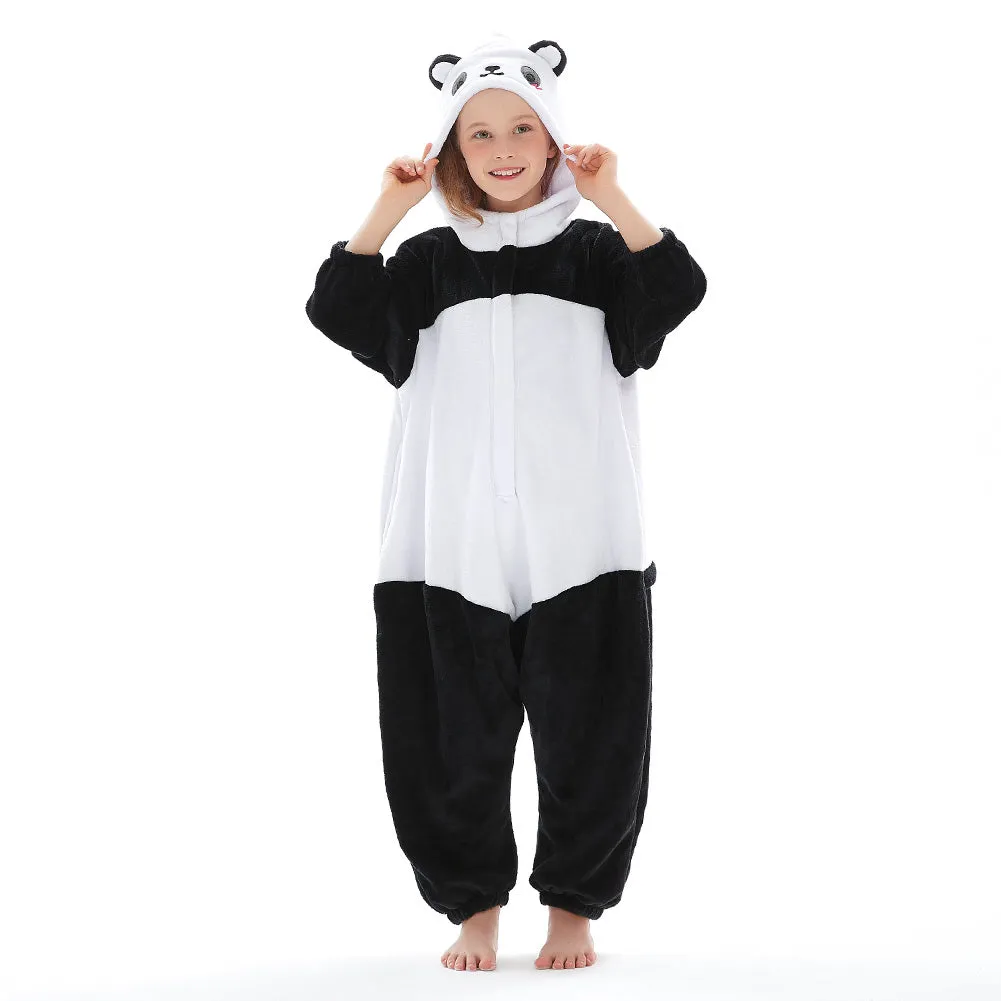 Children Panda Onesies - Kids Flannel Hooded Pajamas - Cartoon Animal Sleepwear