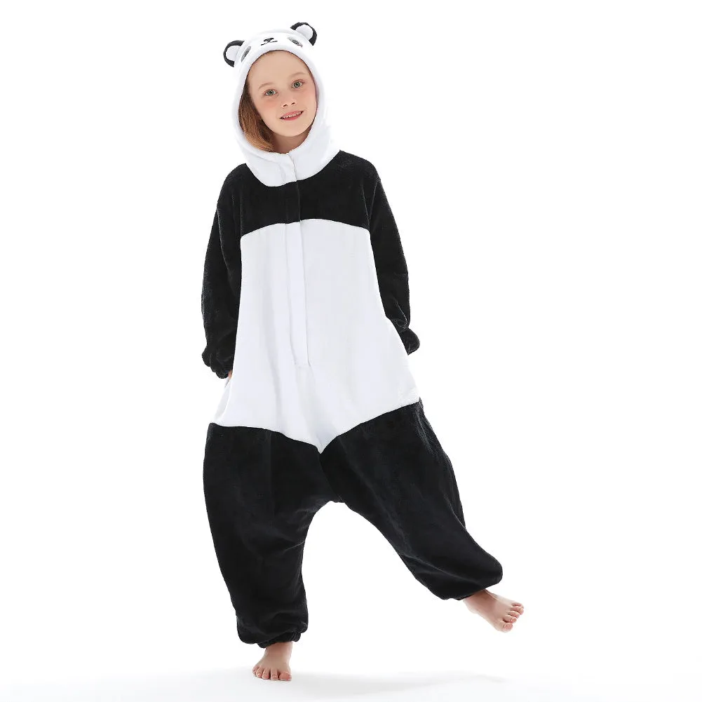 Children Panda Onesies - Kids Flannel Hooded Pajamas - Cartoon Animal Sleepwear