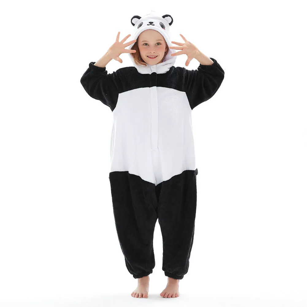 Children Panda Onesies - Kids Flannel Hooded Pajamas - Cartoon Animal Sleepwear