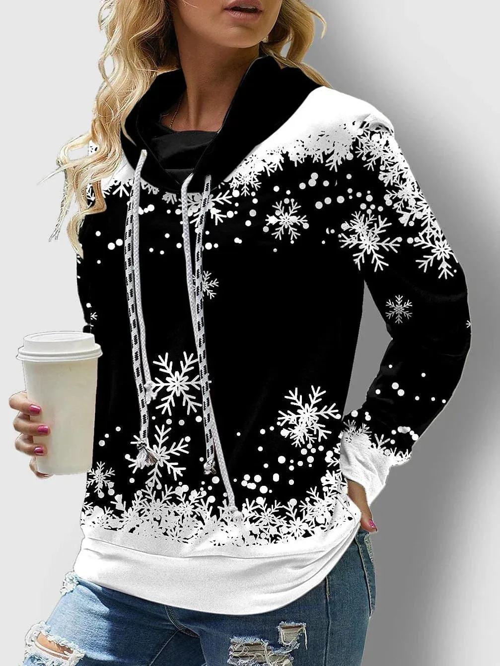 Christmas Snowflake Print Sweatshirt for Women