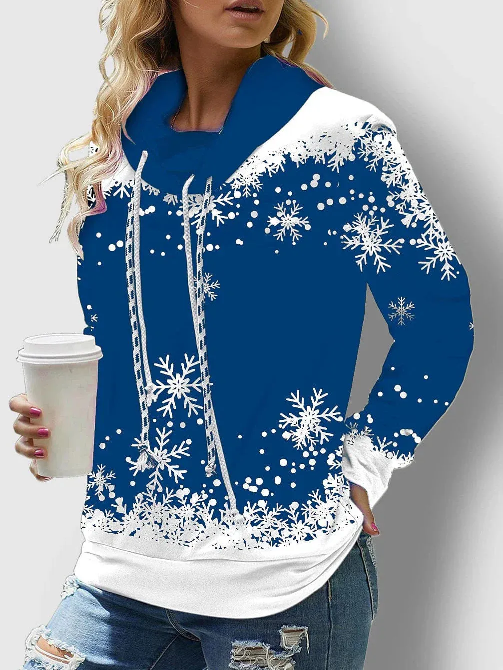 Christmas Snowflake Print Sweatshirt for Women