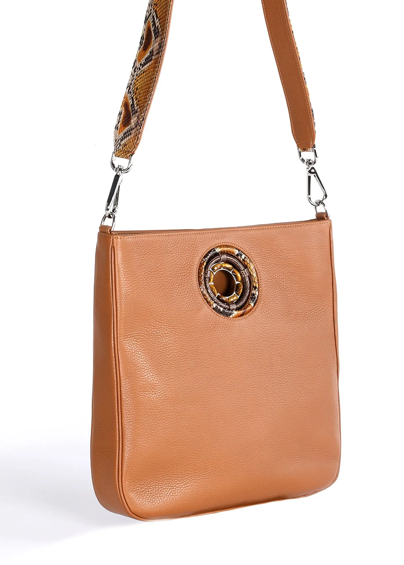 Cloe Jeweled Crossbody Tote - Cognac Leather, Tiger Eye