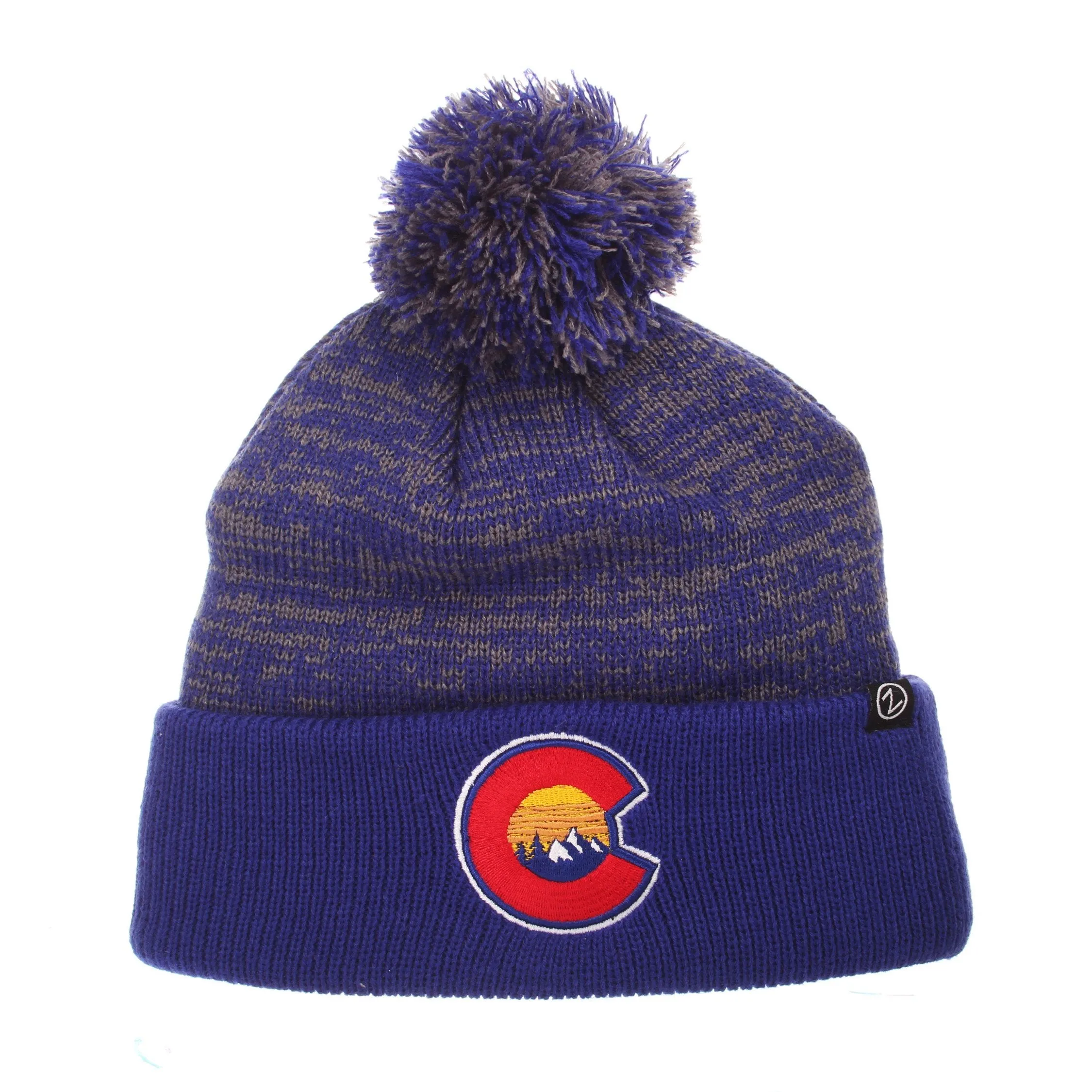 Colorado USA Zephyr Retreat Mountains Logo Knit Cuffed Pom Pom Beanie Hat Cap