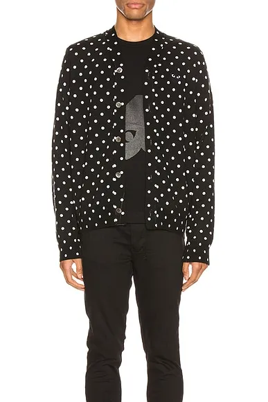 COMME des GARCONS PLAY Dot Print Wool Cardigan with Black Emblem -        