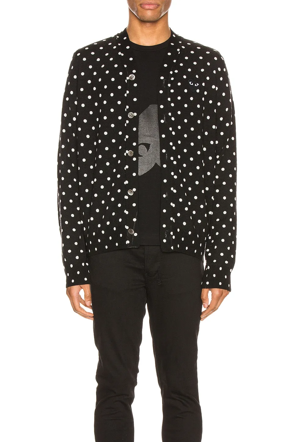 COMME des GARCONS PLAY Dot Print Wool Cardigan with Black Emblem -        