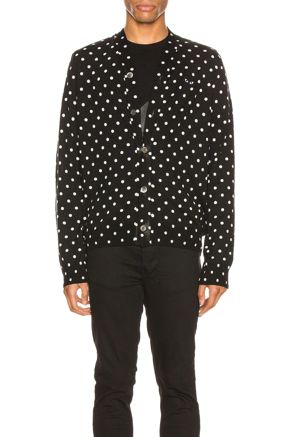 COMME des GARCONS PLAY Dot Print Wool Cardigan with Black Emblem -        