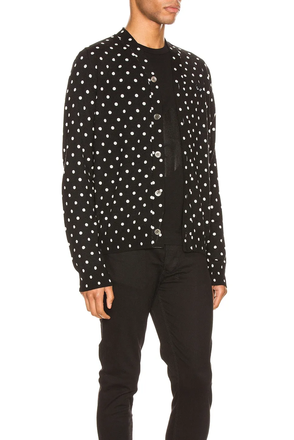 COMME des GARCONS PLAY Dot Print Wool Cardigan with Black Emblem -        