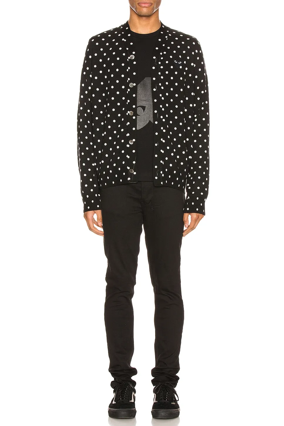 COMME des GARCONS PLAY Dot Print Wool Cardigan with Black Emblem -        