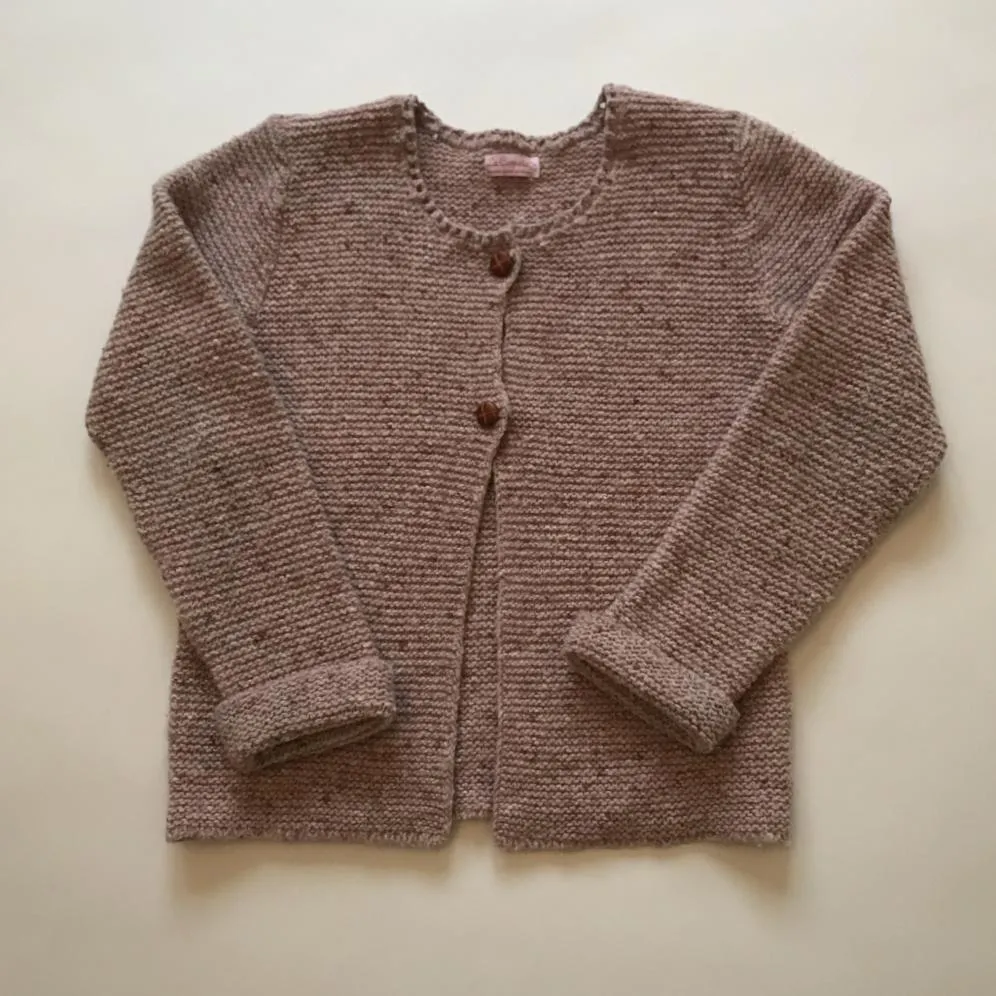 Coqueta Dusty Pink Marl Wool Mix Cardigan with Leather Buttons for 6-Year-Olds